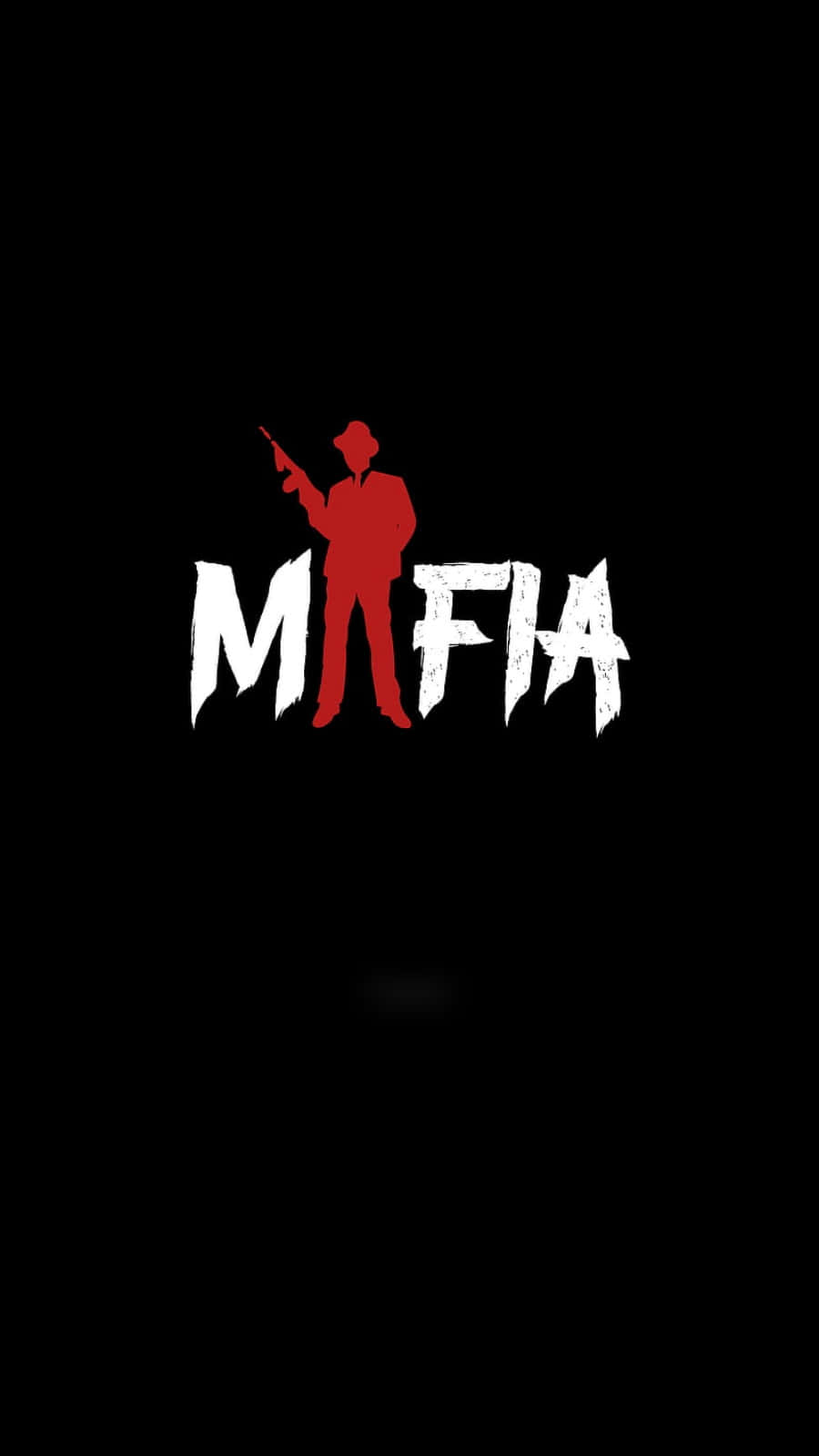 Mafia 桌布 壁紙 — 一個戴帽男人持槍的醒目紅色剪影，立於黑色背景上磨損白色字體寫成的MAFIA字樣之上。