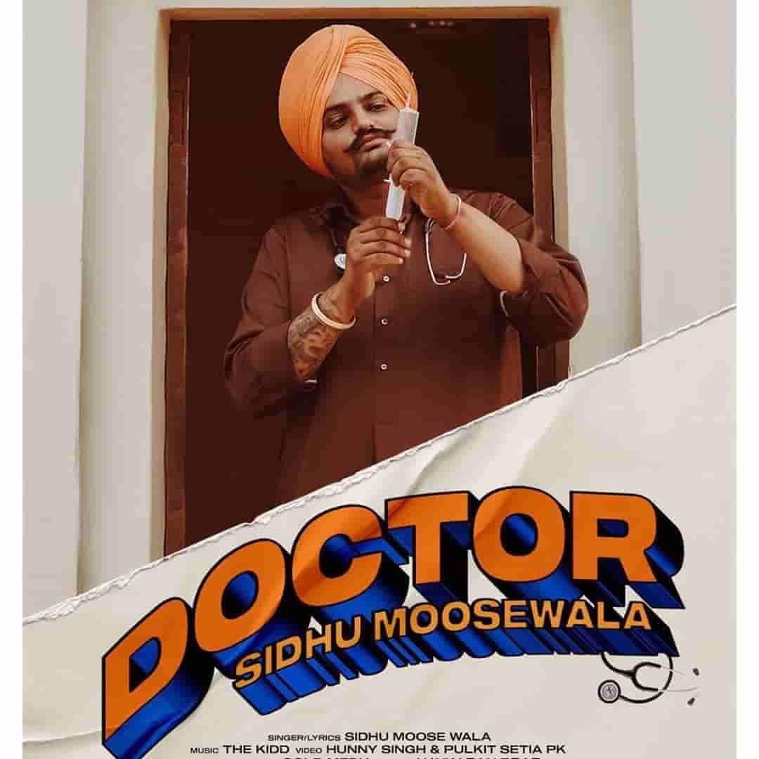 醫生 Sidhu Moosewala 在門口拿著聽診器，上面有粗體文字疊加。 — Sidhu Moose Wala 壁紙