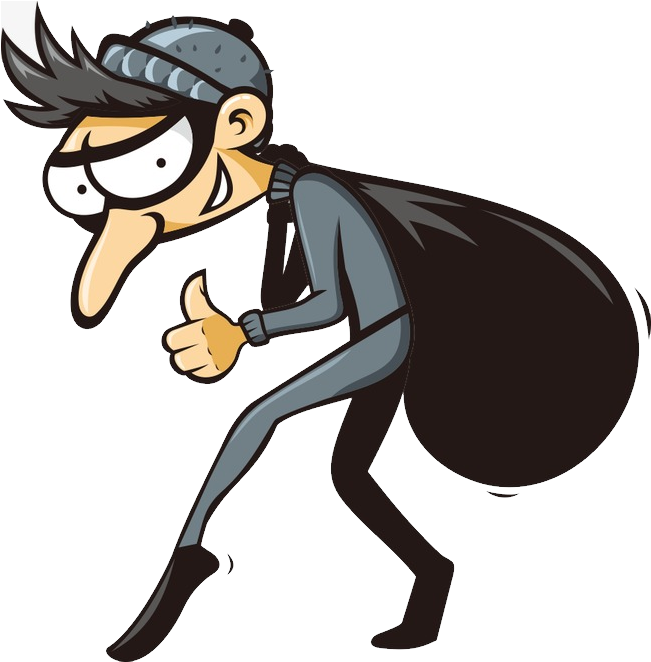 Robber 桌布 壁紙 — 一個戴灰色面具、穿西裝的卡通小偷豎起大拇指，肩上扛著一個大黑袋。