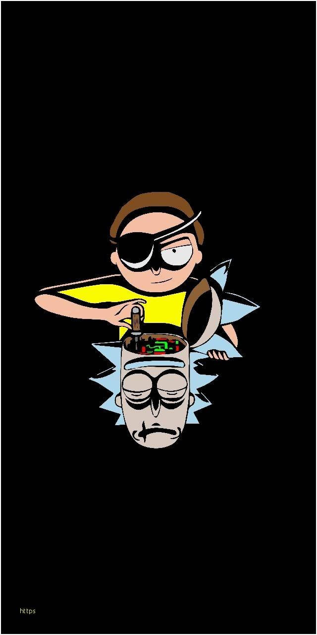 rick 桌布 壁紙 — 一個戴眼罩、穿黃色襯衫的卡通角色，站在瑞克倒轉的頭上，手持足球，背景為黑色。