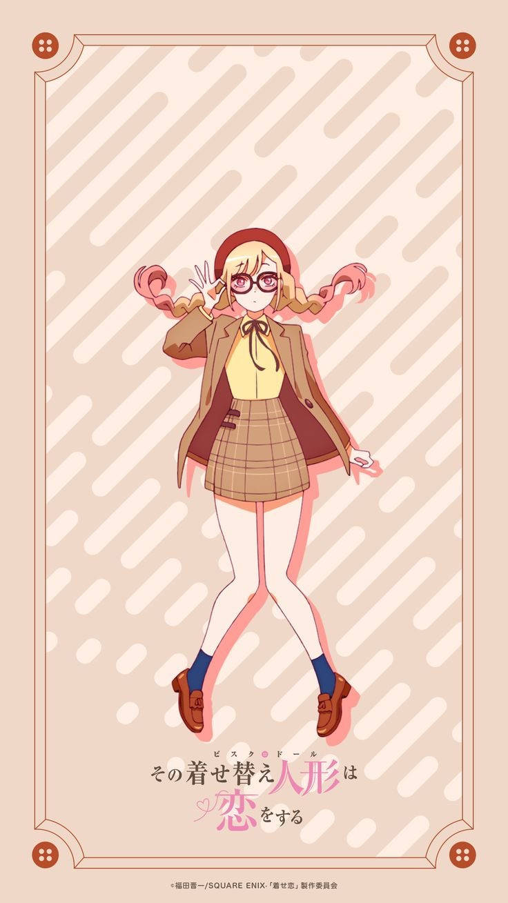 my 桌布 壁紙 — 一個戴眼鏡、紮雙馬尾的可愛動漫女孩，穿著校服在條紋背景前俏皮地擺姿勢。