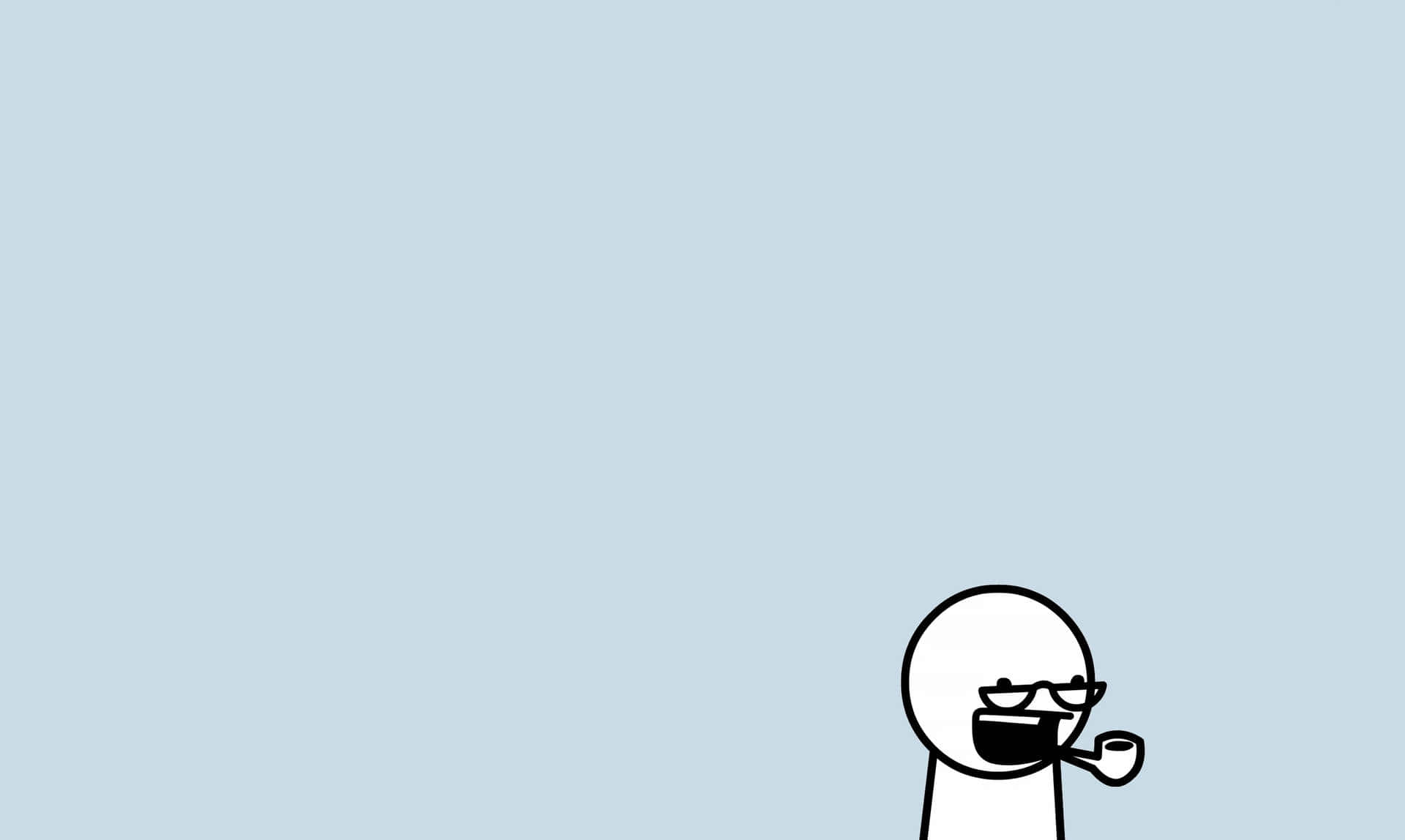 Memes 桌布 壁紙 — 一個戴眼鏡和煙斗的極簡線條人物，靜靜地坐在角落，背景是柔和的藍色。