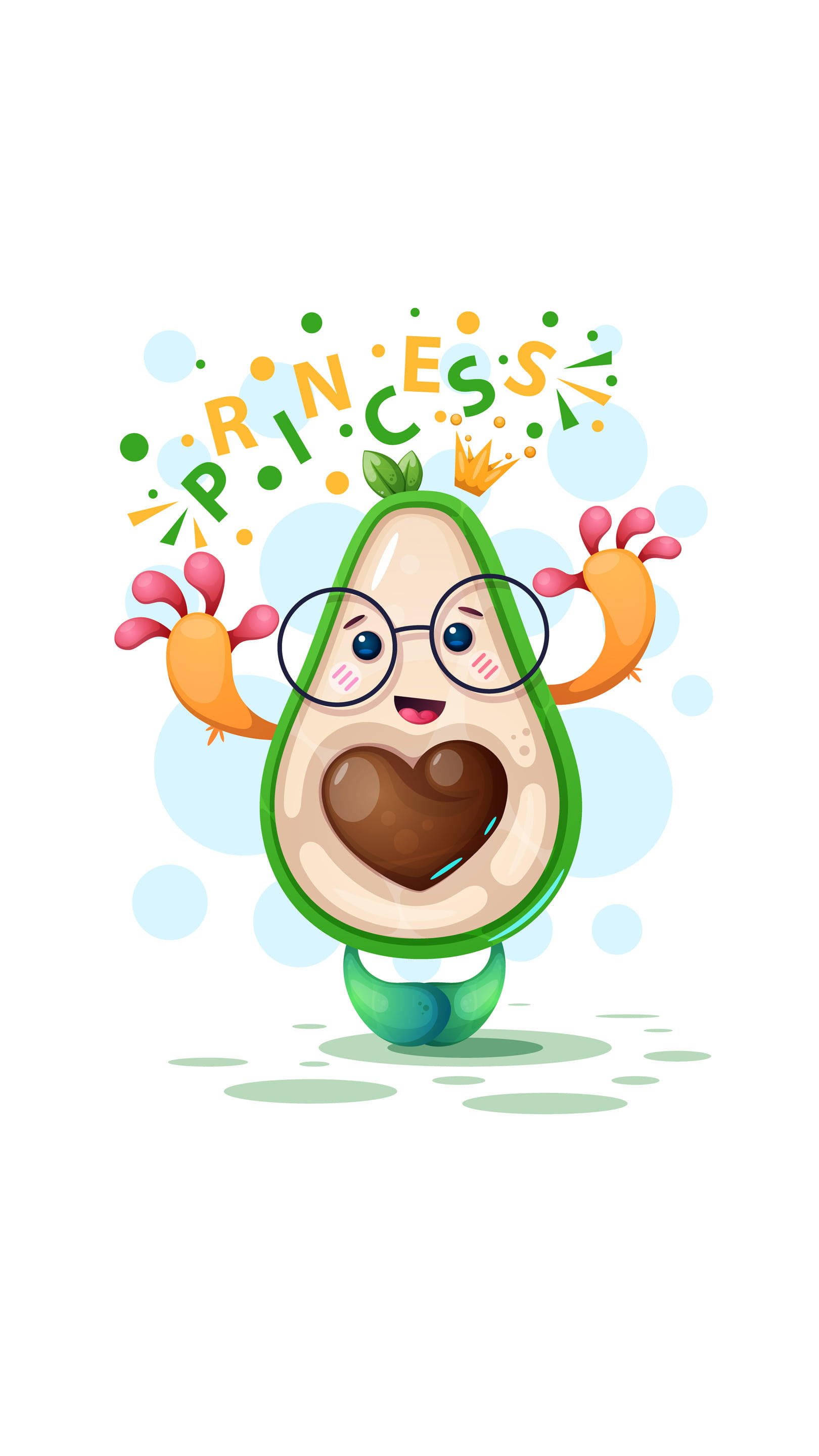 Fruits 桌布 壁紙 — 一個戴眼鏡和皇冠的開心卡通酪梨，上面有 'PRINCESS' 文字。