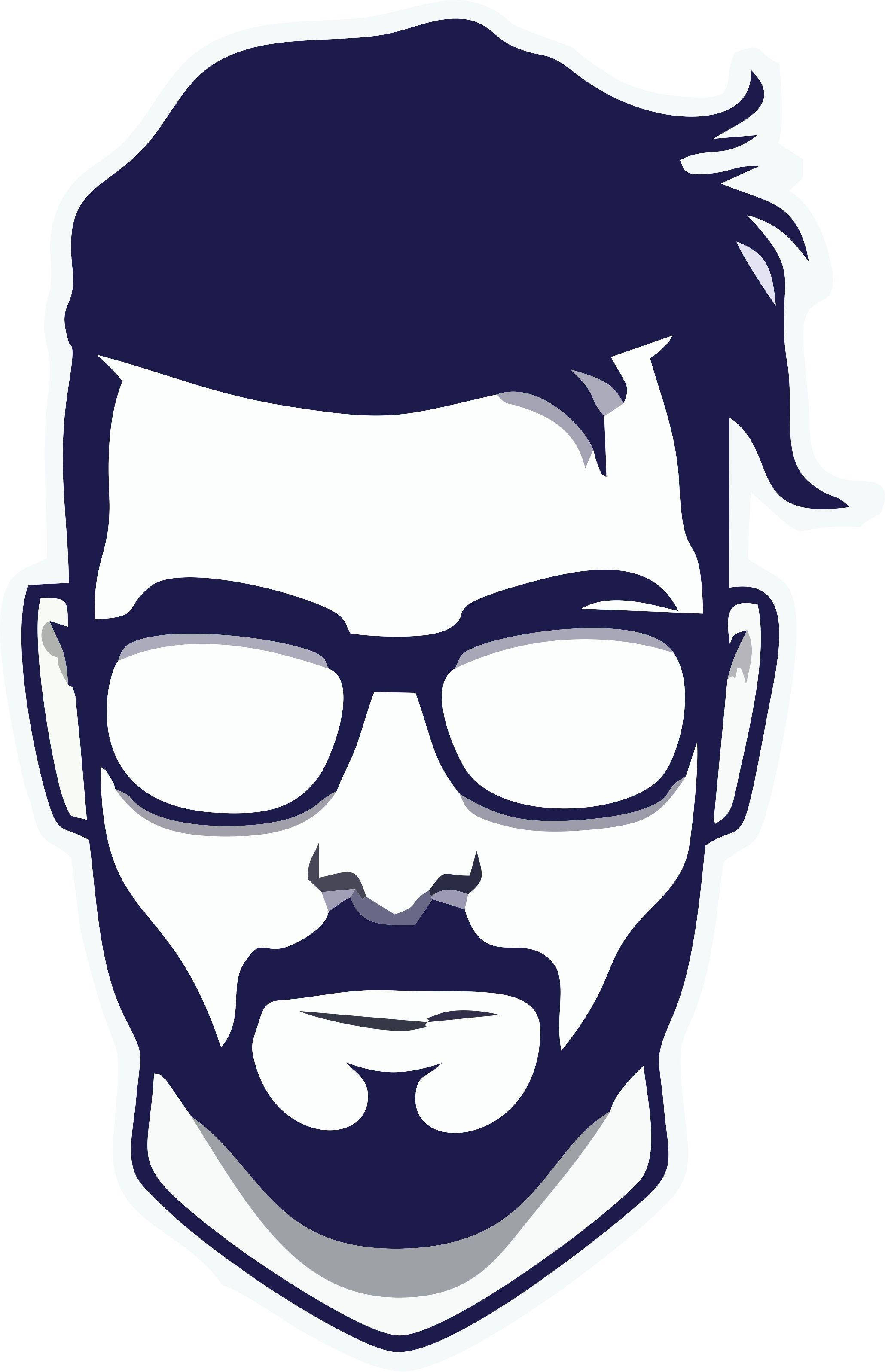 beard 桌布 壁紙 — 一個戴眼鏡和鬍鬚的男士的風格化海軍藍和白色極簡線條藝術插圖。
