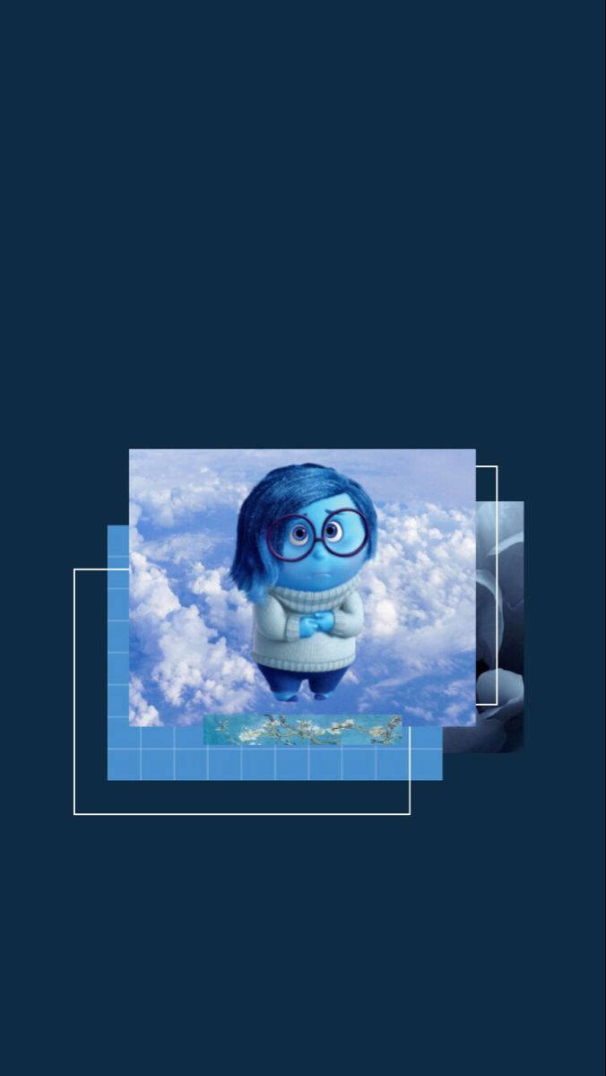 sadness 桌布 壁紙 — 一個戴眼鏡的藍色動畫角色站在蓬鬆的白雲之間，背景是深藍色。