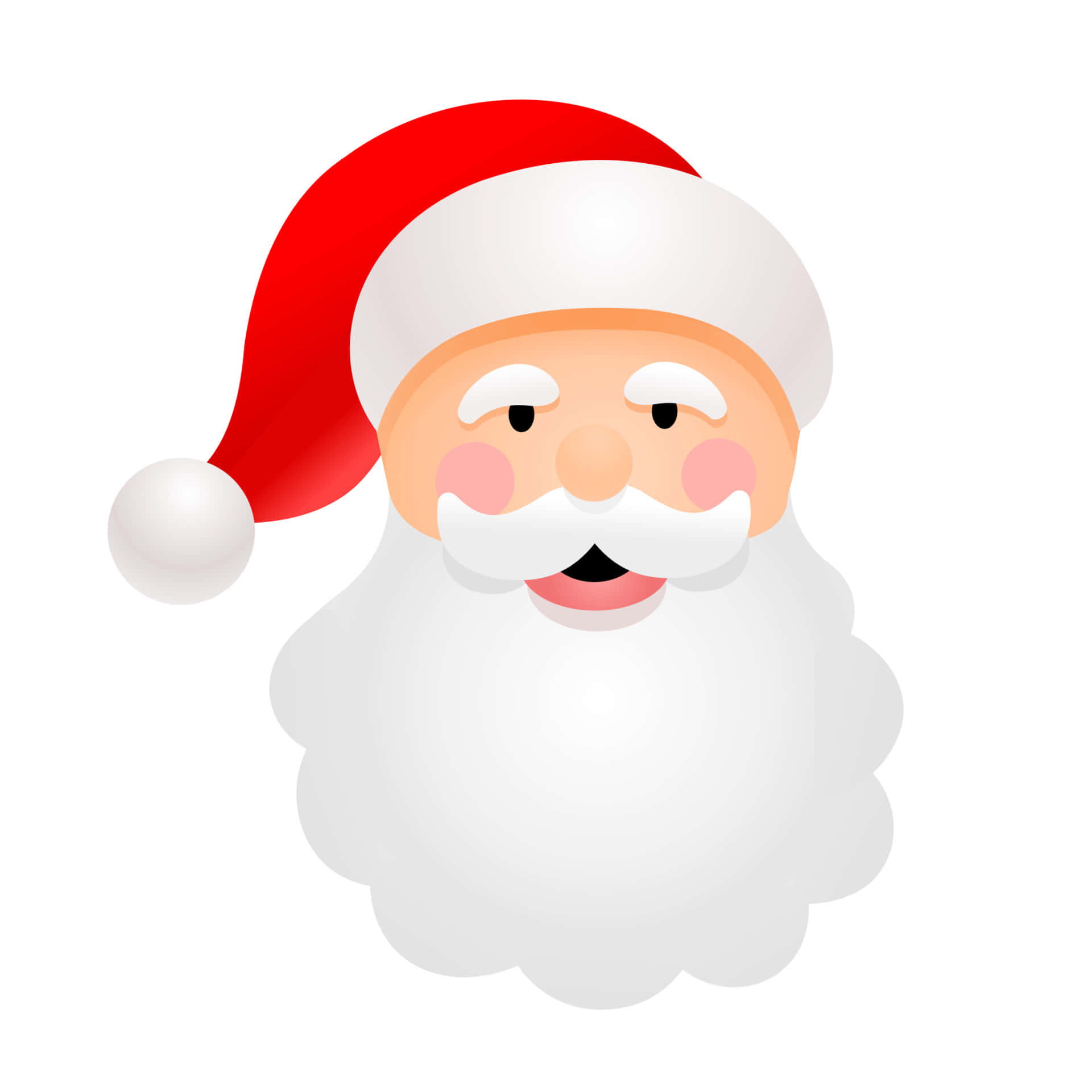 Santa 桌布 壁紙 — 一個戴紅帽、留蓬鬆白鬍子的快樂卡通聖誕老人，在純白背景上溫暖地微笑。