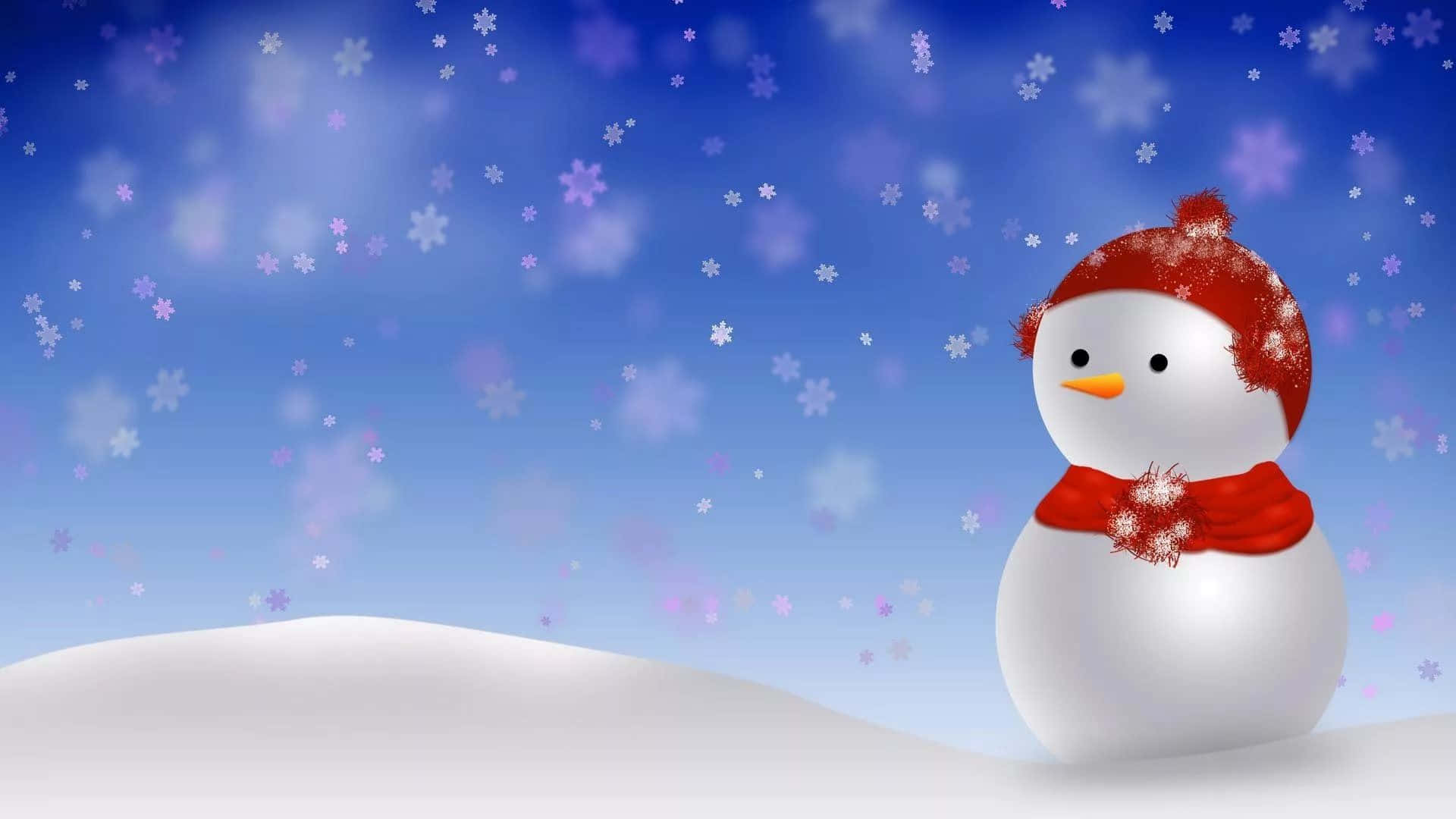 雪地上的雪人，飄雪和藍天 — 雪人 壁紙