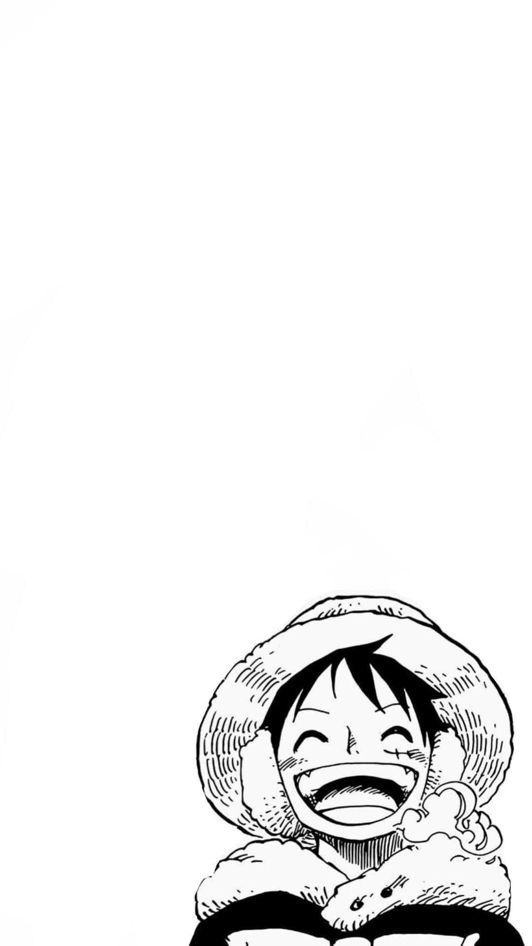 Anime White 桌布 壁紙 — 一個戴著冬帽的開心動畫男孩，在純白背景前開懷大笑。
