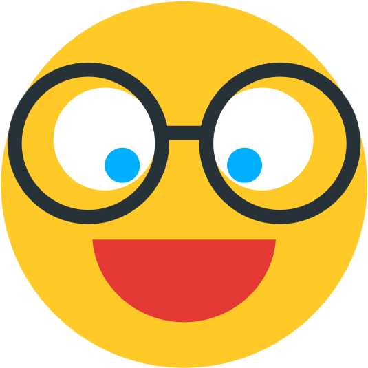 Smiley 桌布 壁紙 — 一個戴著圓框眼鏡、露出寬闊紅色笑容的開心黃色表情符號臉。