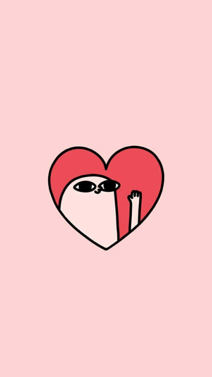 uwu 桌布 壁紙 — 一個戴著太陽眼鏡、舉起拳頭的極簡卡通心形角色，背景是柔和的粉紅色。