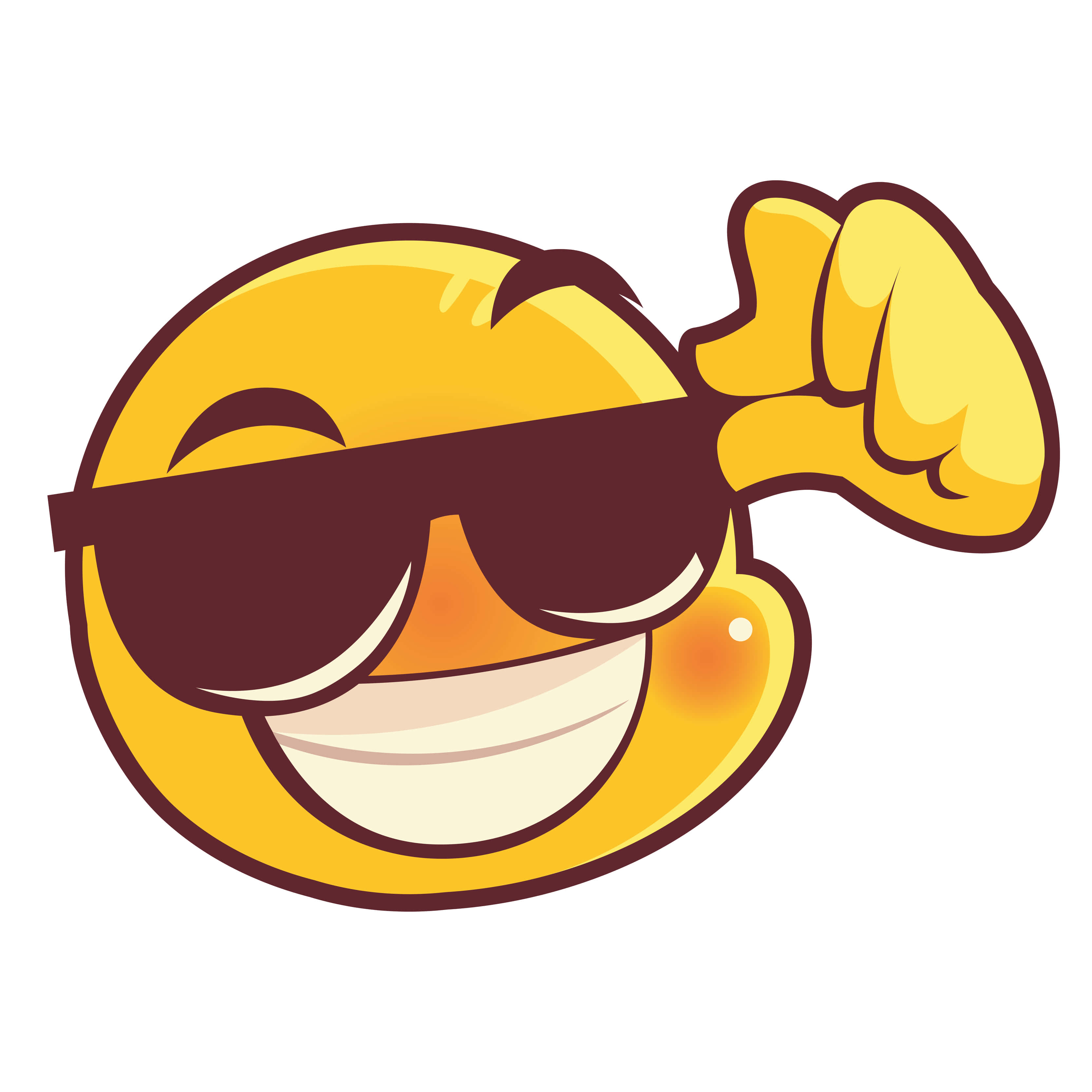 Discord 桌布 壁紙 — 一個戴著太陽眼鏡、豎起大拇指、咧嘴大笑的開心黃色表情符號。