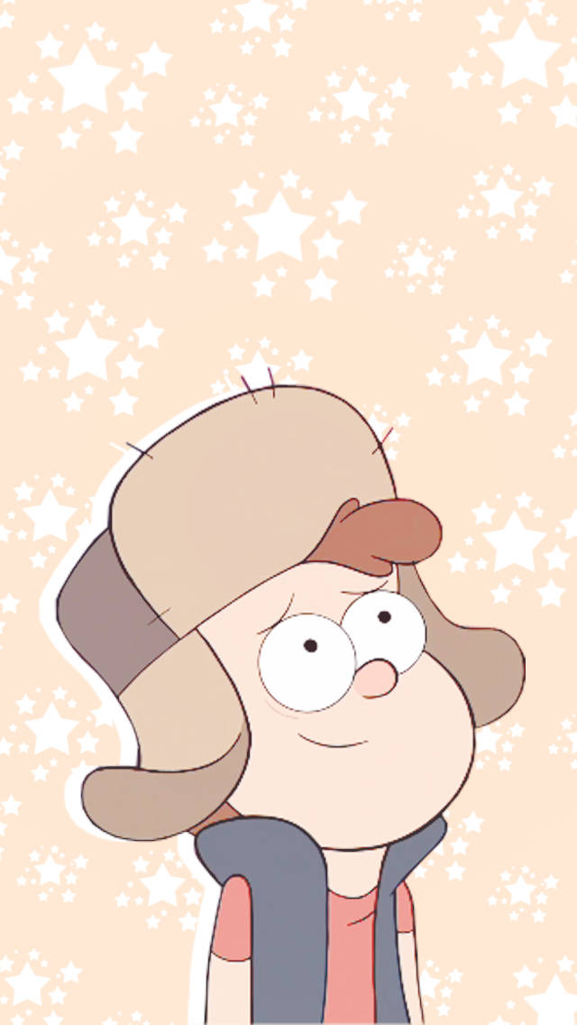 dipper pines 桌布 壁紙 — 一個戴著帽子和連帽衫的卡通男孩，在充滿白色星星的桃色背景前微笑。
