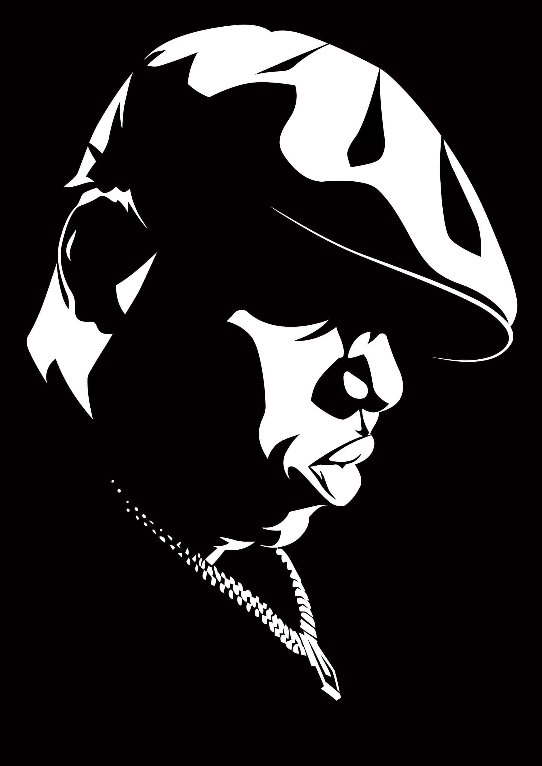 Rappers 桌布 壁紙 — 一個戴著帽子和項鍊的女性的側面黑白剪影，背景為純黑色。