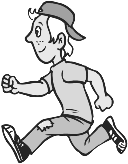 Running 桌布 壁紙 — 一個戴著帽子的開朗卡通男孩，帶著燦爛的笑容和動態的運動線條向前奔跑。