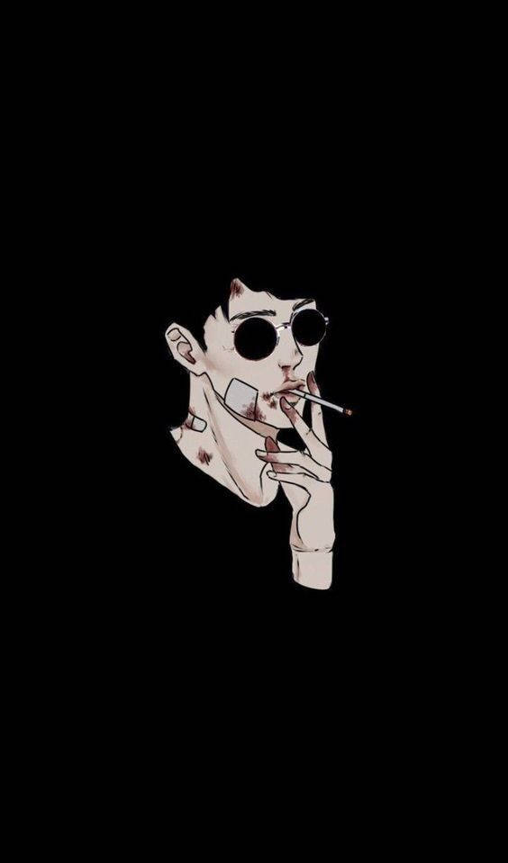 bad 桌布 壁紙 — 一個戴著深色太陽眼鏡和抽煙的男人，以黑色背景為襯托的風格化插圖。