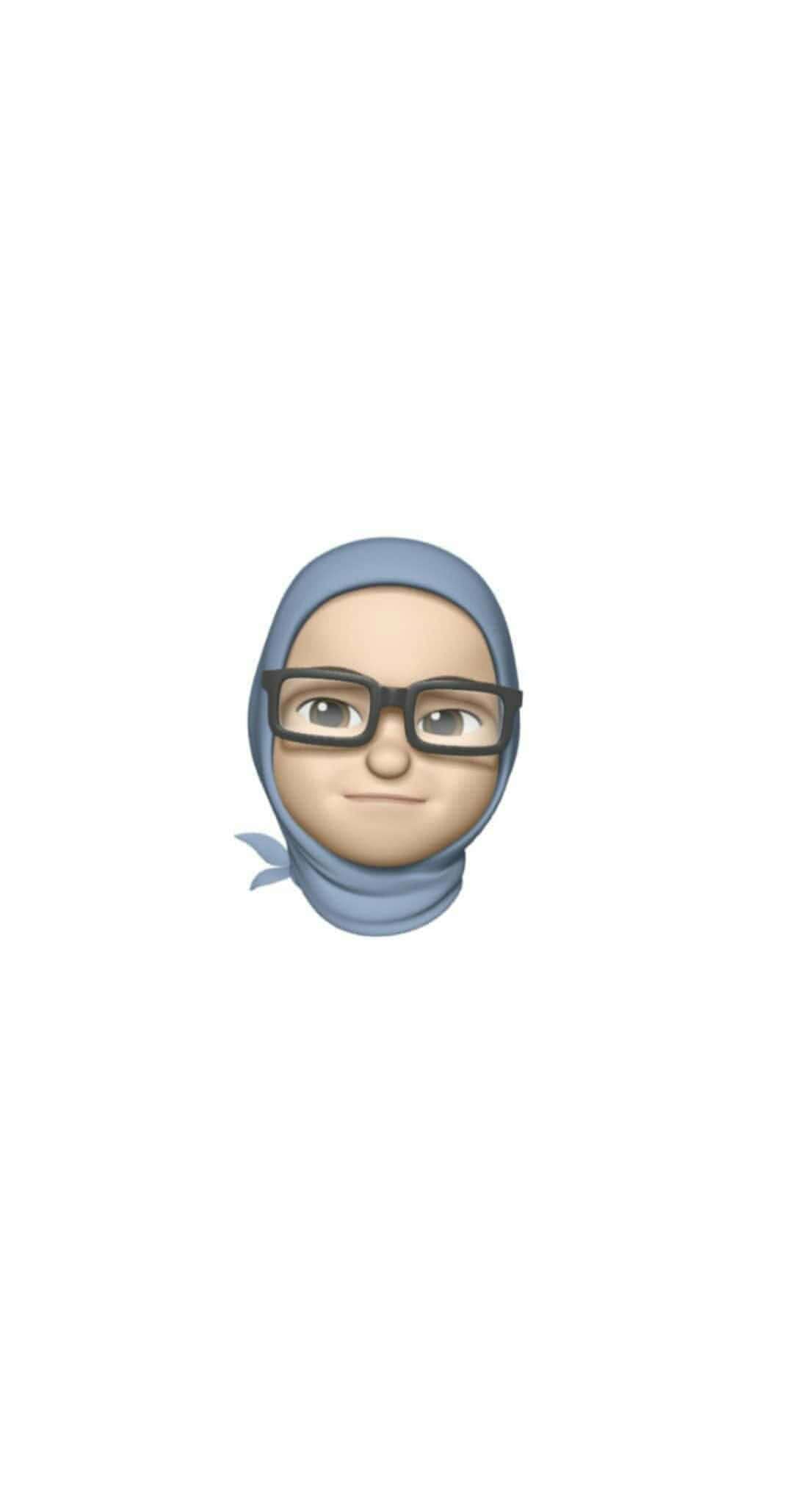 Animojis 桌布 壁紙 — 一個戴著淺藍色頭巾和黑色框眼鏡、表情中性的數位表情符號。