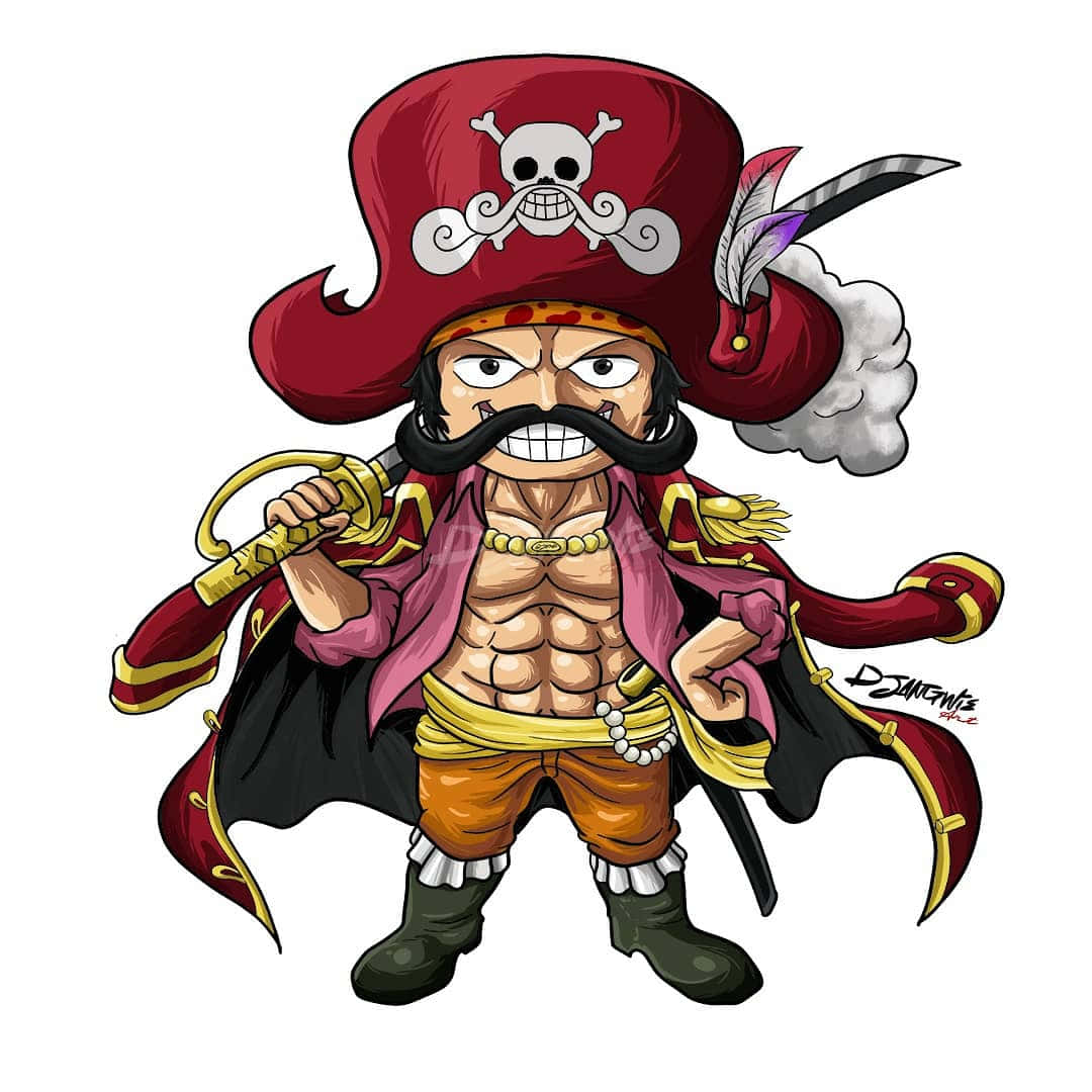 King Of The Pirates 桌布 壁紙 — 一個戴著紅色帽子骷髏標誌和劍的Q版海盜，以充滿活力的卡通風格大膽站立。
