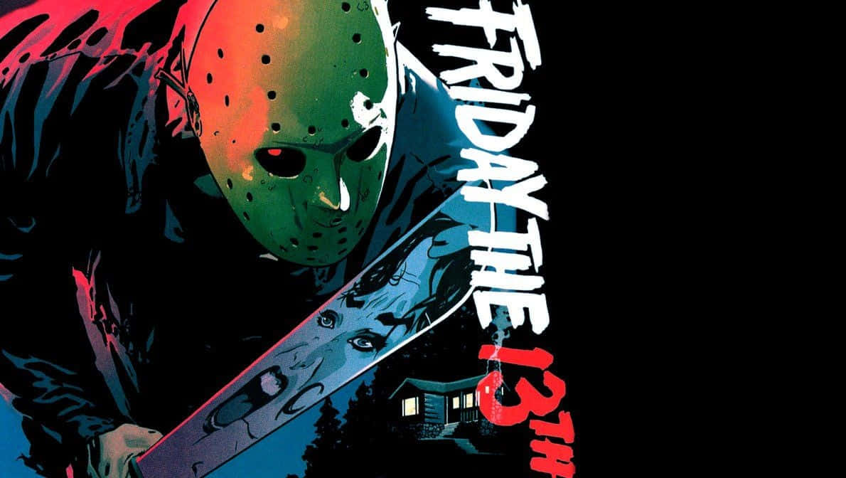 Friday the 13th 恐怖電影海報，戴面具的殺手和小屋 — 十三號星期五 GIF 壁紙
