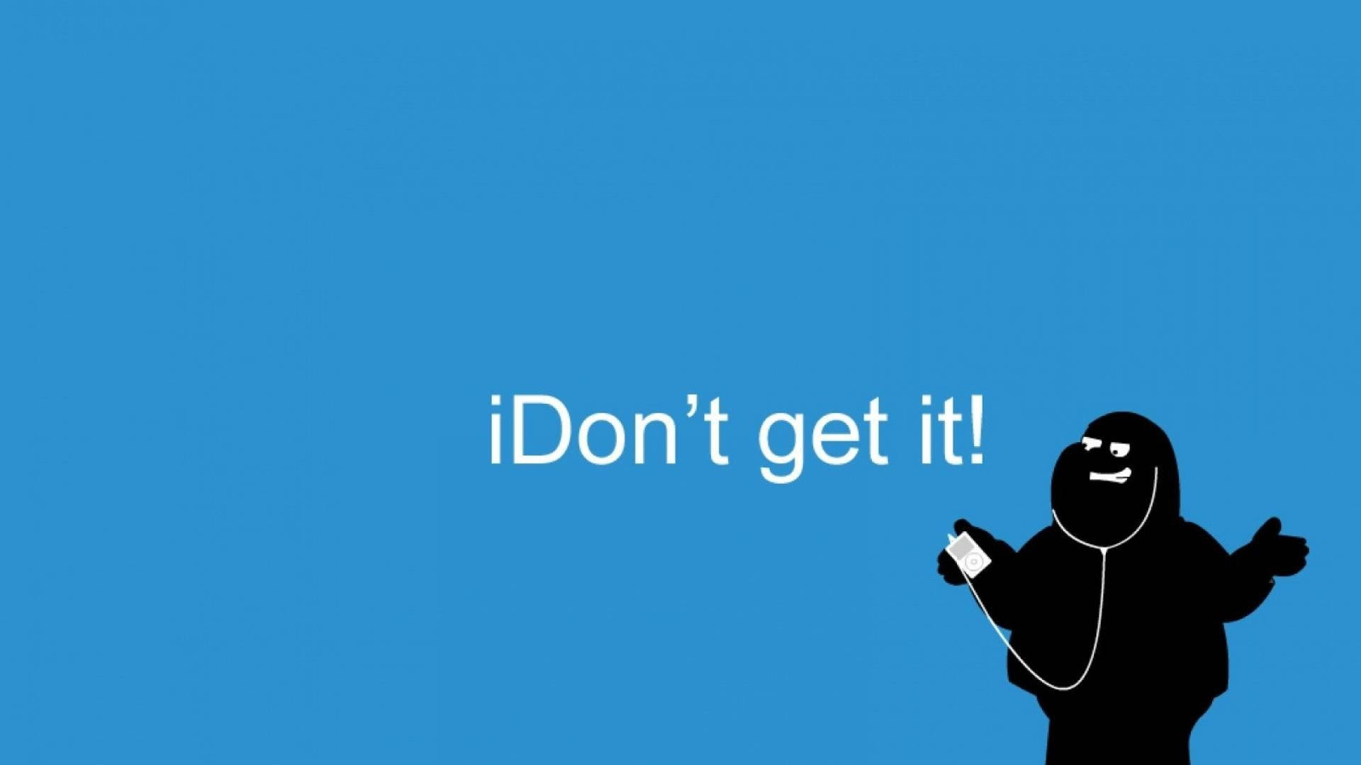 黑色卡通人物戴著耳機對文字「iDon't get it!」聳肩 — 彼得·格里芬 壁紙