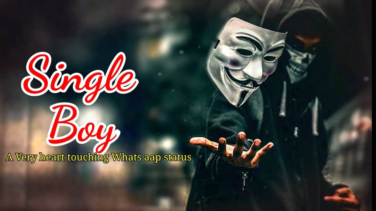 一個戴著面具的人握著鑰匙，帶有紅色文字「Single Boy」。 — 單身男孩 壁紙