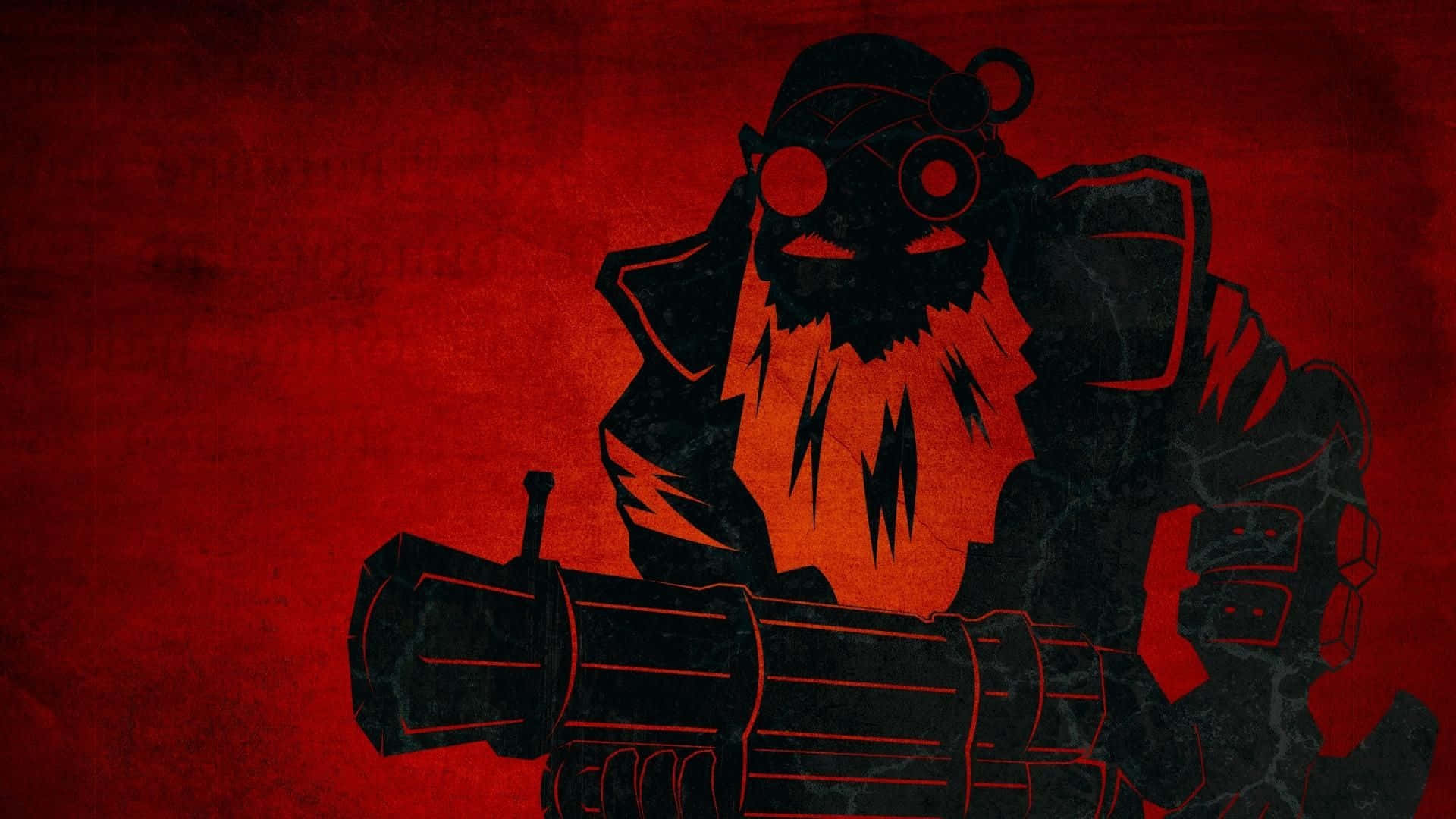 1920x1080 Dota 2 桌布 壁紙 — 一個戴著護目鏡、手持重型武器的鬍鬚戰士的威脅性黑色剪影，站在有紋理的紅色背景前。