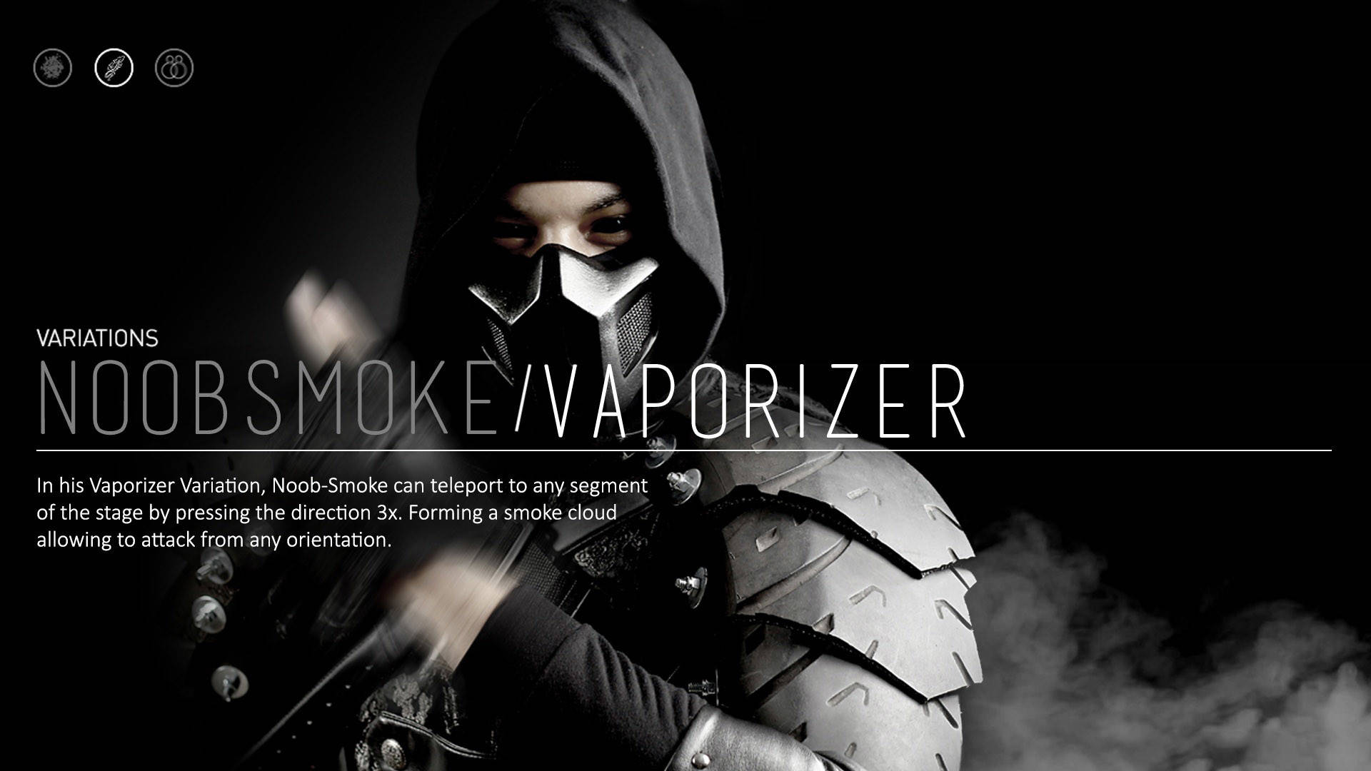 Smoke HD 桌布 壁紙 — 一個戴著面具、身穿黑色盔甲的戰士在黑色背景前抽著電子煙，煙霧在他周圍旋轉。
