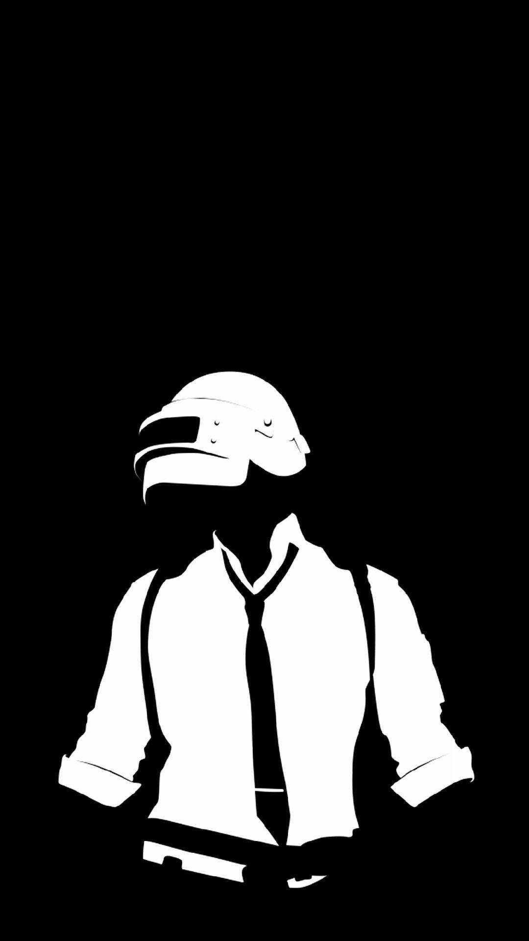 Pubg Black 桌布 壁紙 — 一個戴著頭盔和襯衫的人的鮮明白色剪影，站在純黑色背景上。