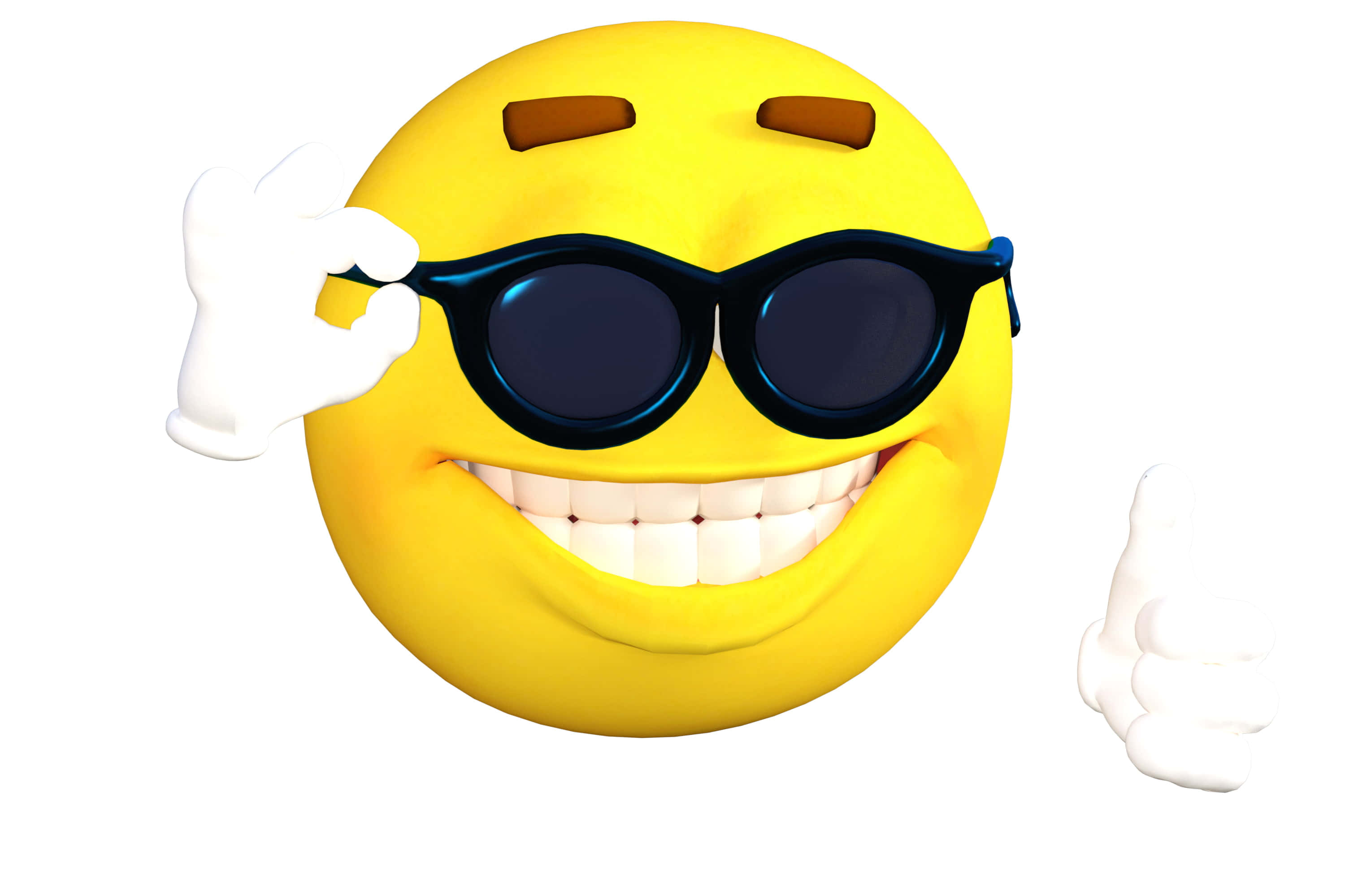 meme 桌布 壁紙 — 一個戴著黑色太陽眼鏡、一手豎起大拇指、另一手調整眼鏡的開心黃色表情符號。
