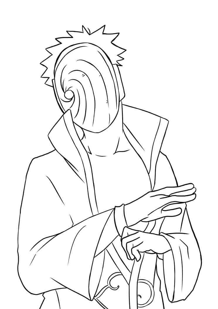 Akatsuki Drawing 桌布 壁紙 — 一個戴面具、頭髮尖刺的動漫角色正在結手印的黑白線稿插圖。