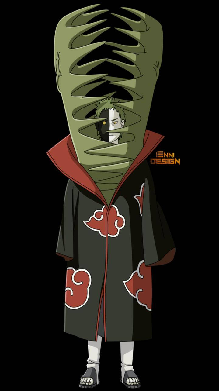 Zetsu 桌布 壁紙 — 一個戴面具的動漫角色，身穿帶有紅色雲紋的黑色長袍，站在黑色背景前。