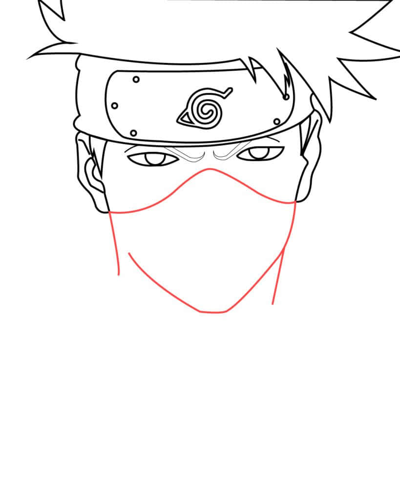 Line Art 桌布 壁紙 — 一個戴面具的動漫角色黑白線條畫，有尖頭髮和頭帶。