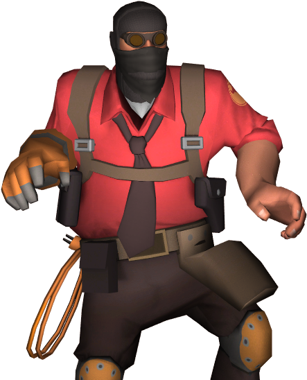 Tf2 桌布 壁紙 — 一個戴面具的角色，身穿紅色襯衫和棕色裝備，準備好爪子和繩索。