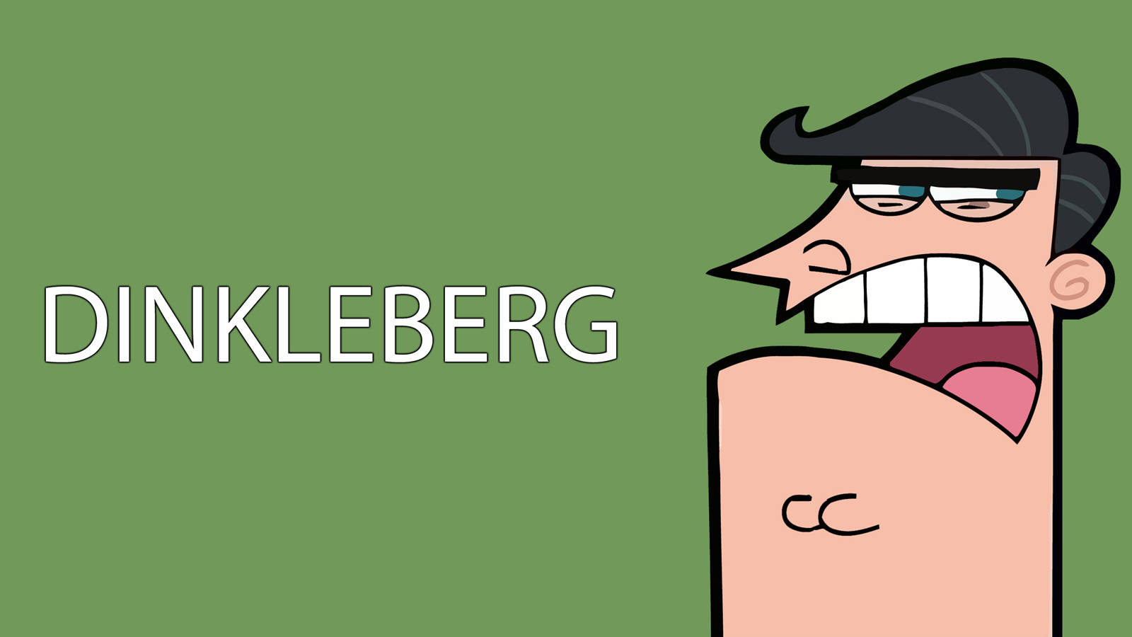 The Fairly Oddparents 桌布 壁紙 — 一個戴黑色帽子和眼鏡的動畫角色在純綠色背景上憤怒大叫，背景有字 DINKLEBERG。