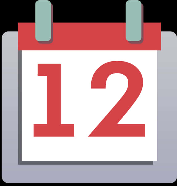 Calendar Icon 桌布 壁紙 — 一個扁平設計的日曆圖示，在白色頁面上以粗體紅色顯示數字十二，帶有紅色標題和灰色標籤。