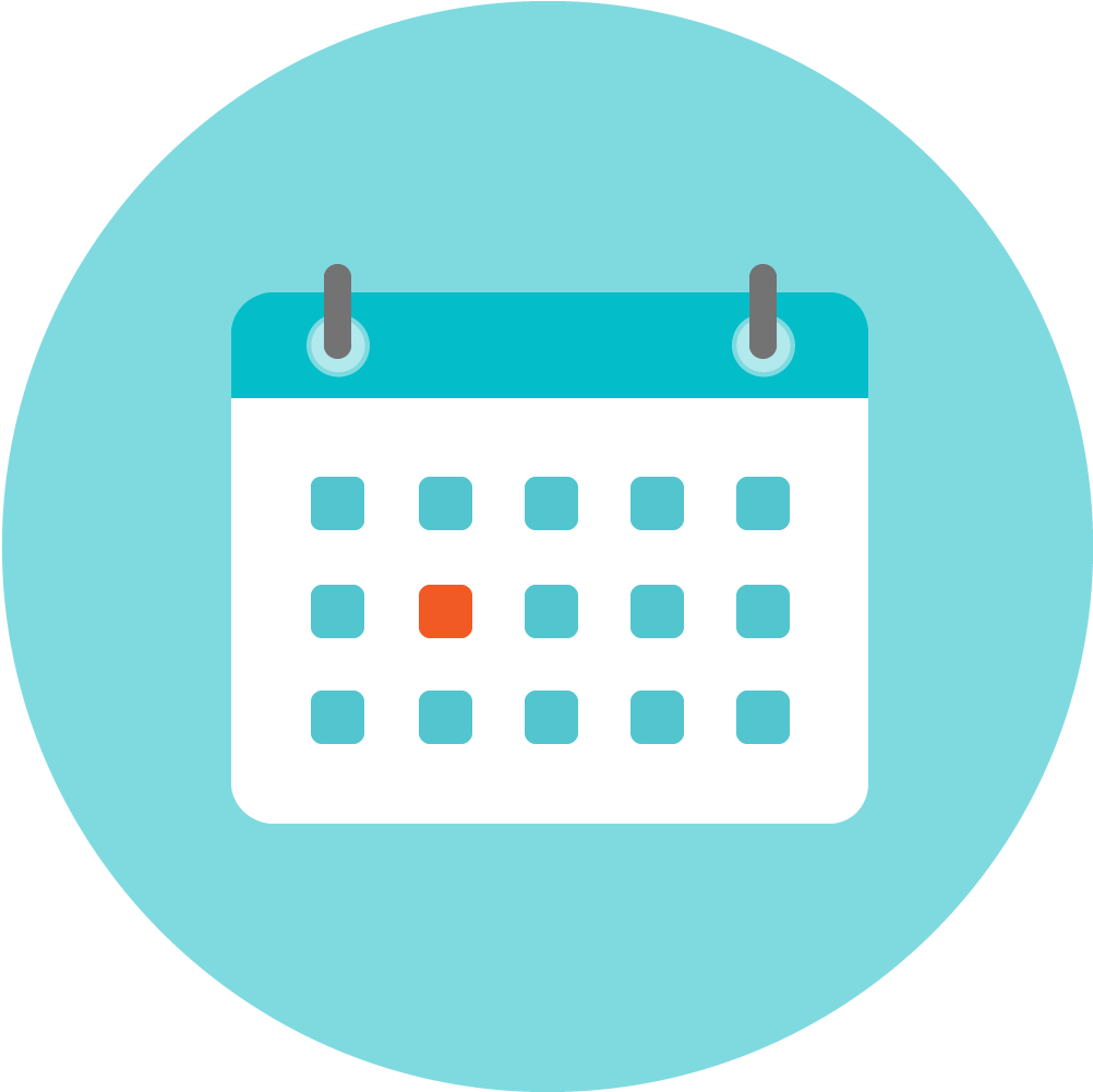 Agenda 桌布 壁紙 — 一個扁平設計的日曆圖示，在青綠色圓形背景上有一個橙色突出顯示的日期。