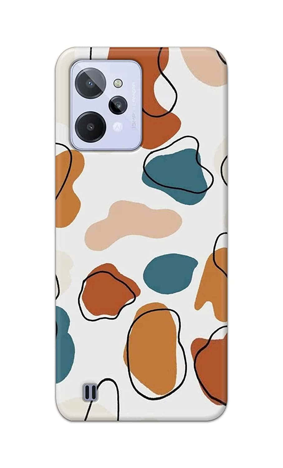 Phone Case 桌布 壁紙 — 一個手機殼，在奶油色背景上以黑色勾勒出大地色調的抽象有機形狀。