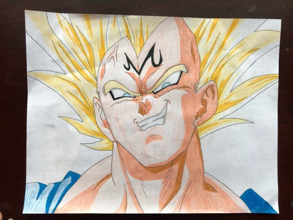 桌布 壁紙 — 一個手繪動漫肖像，描繪一位肌肉發達、擁有金色尖刺頭髮和銳利藍色眼睛、身穿藍色盔甲的男人。