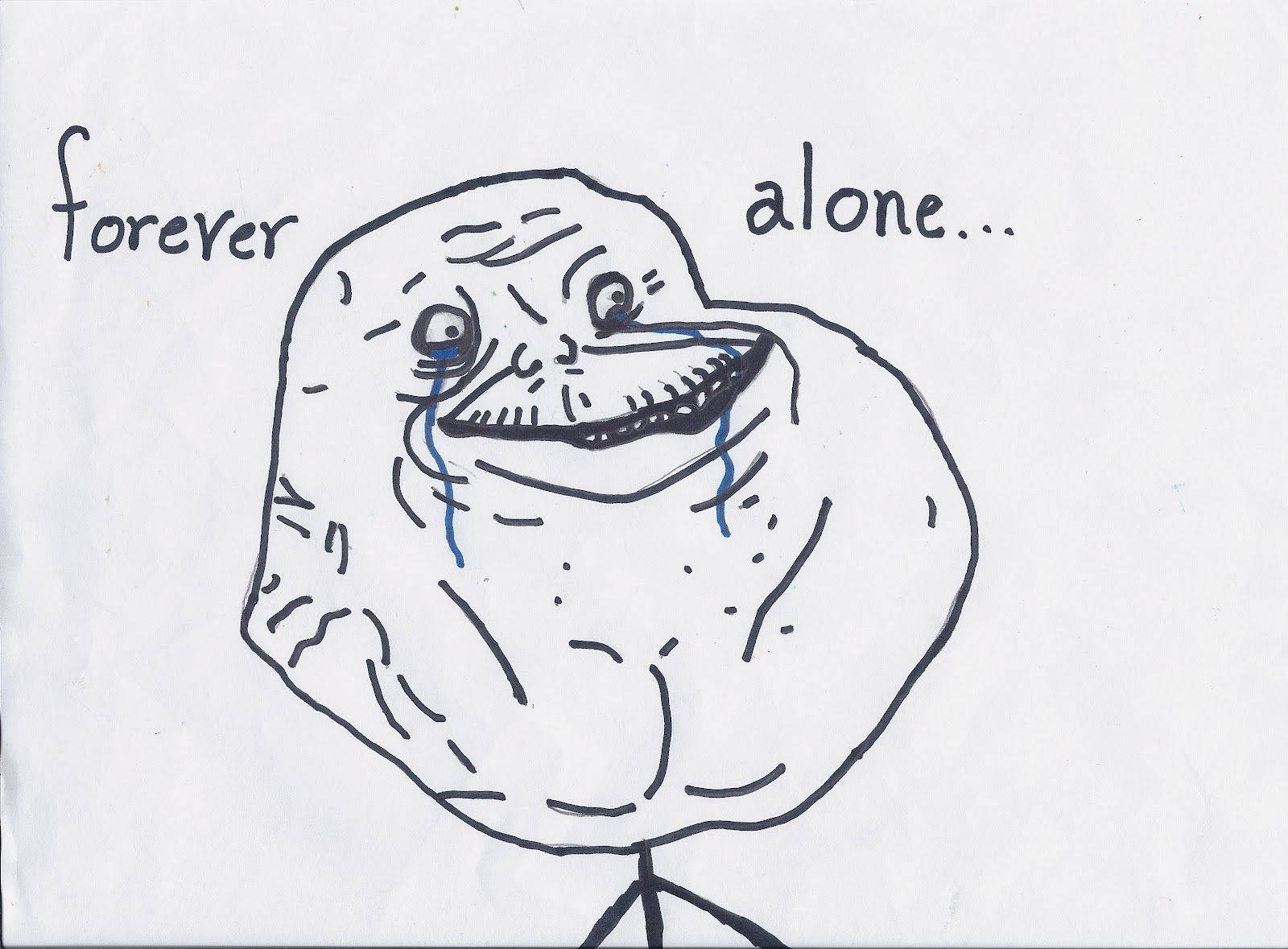 Forever Alone 桌布 壁紙 — 一個手繪塗鴉，描繪了「永遠孤獨」迷因角色哭泣，頭頂有文字。