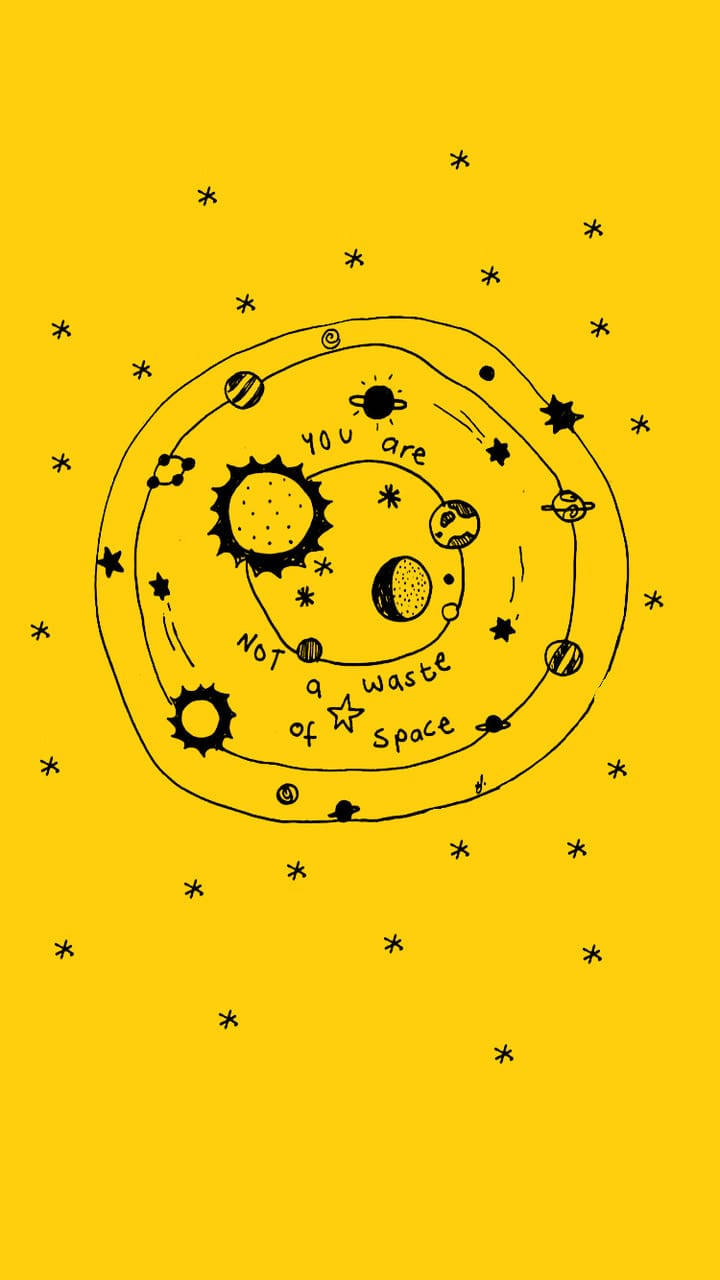手繪太陽系，行星和恆星圍繞太陽運行，帶有勵志文字。 — 塗鴉動圖 壁紙