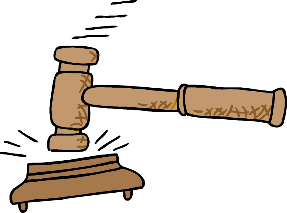Gavel 桌布 壁紙 — 一個手繪木槌，帶有縫線細節，放在底座上，背景為純黑色。