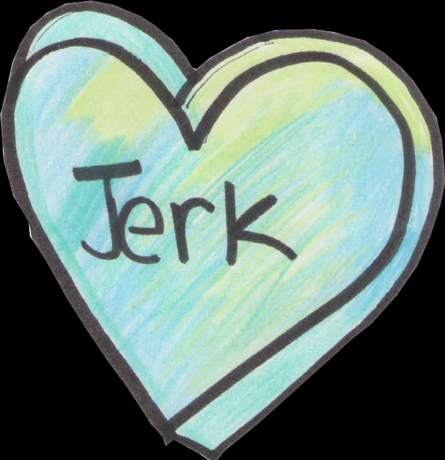 Heart Tumblr 桌布 壁紙 — 一個手繪的心形，塗上藍色和綠色，裡面寫著「Jerk」這個詞。