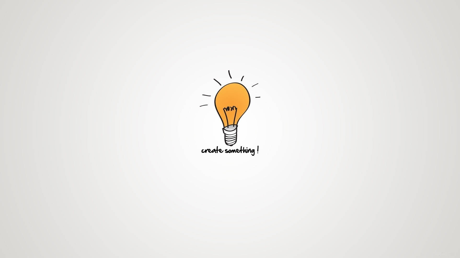 Positive Quotes 桌布 壁紙 — 一個手繪的發光燈泡，帶有光線和文字 create something!，背景為純色米白色。