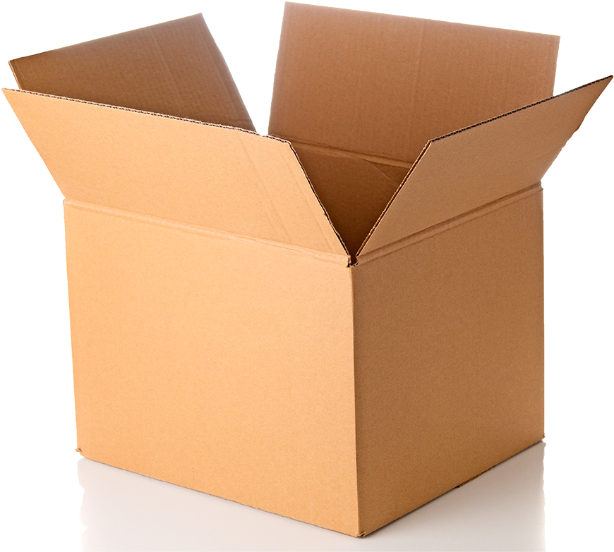 Box 桌布 壁紙 — 一個打開的棕色紙箱空置在白色表面上，背景為黑色。