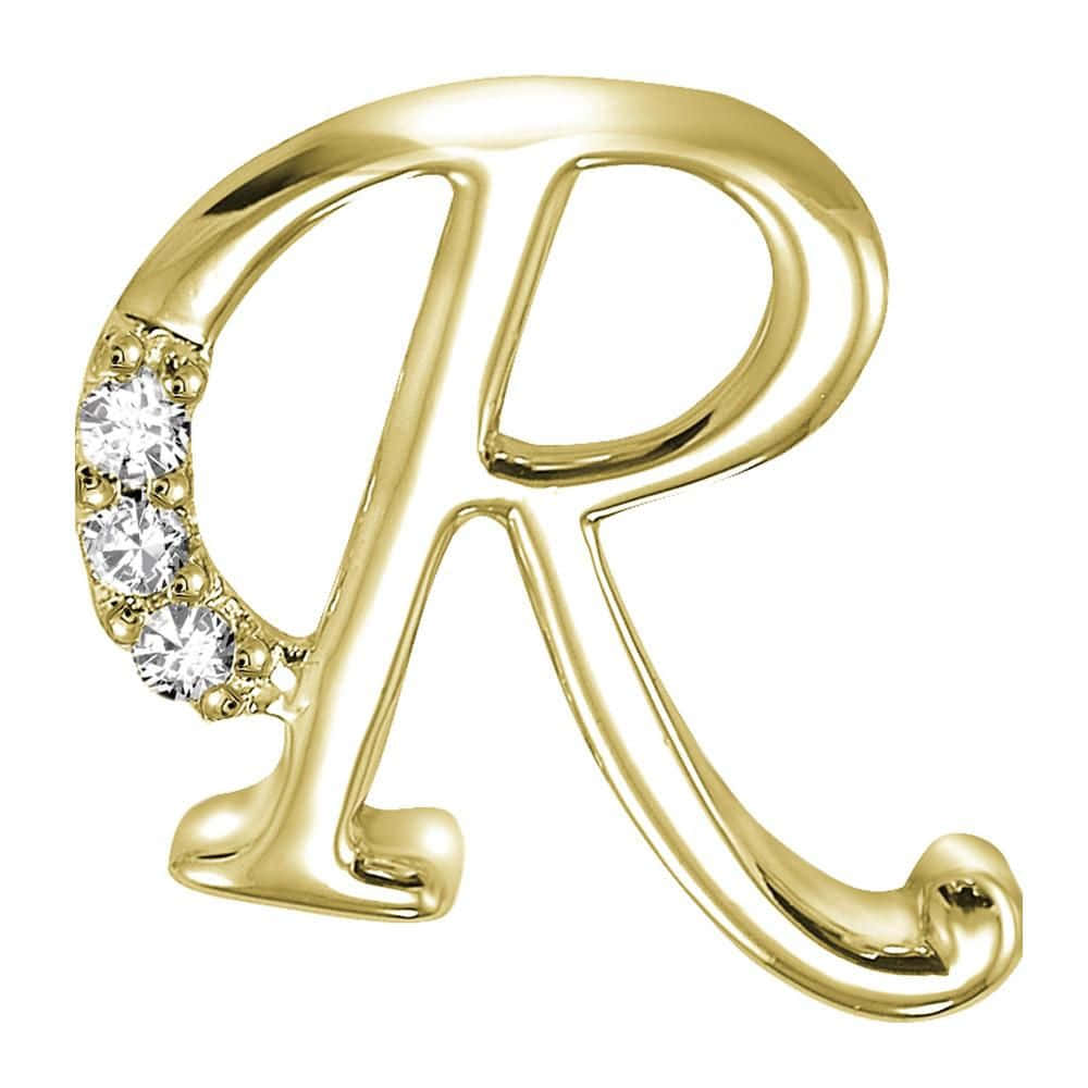 R 桌布 壁紙 — 一個拋光的金色字母R，沿其彎曲的左側鑲有三顆閃閃發光的鑽石。