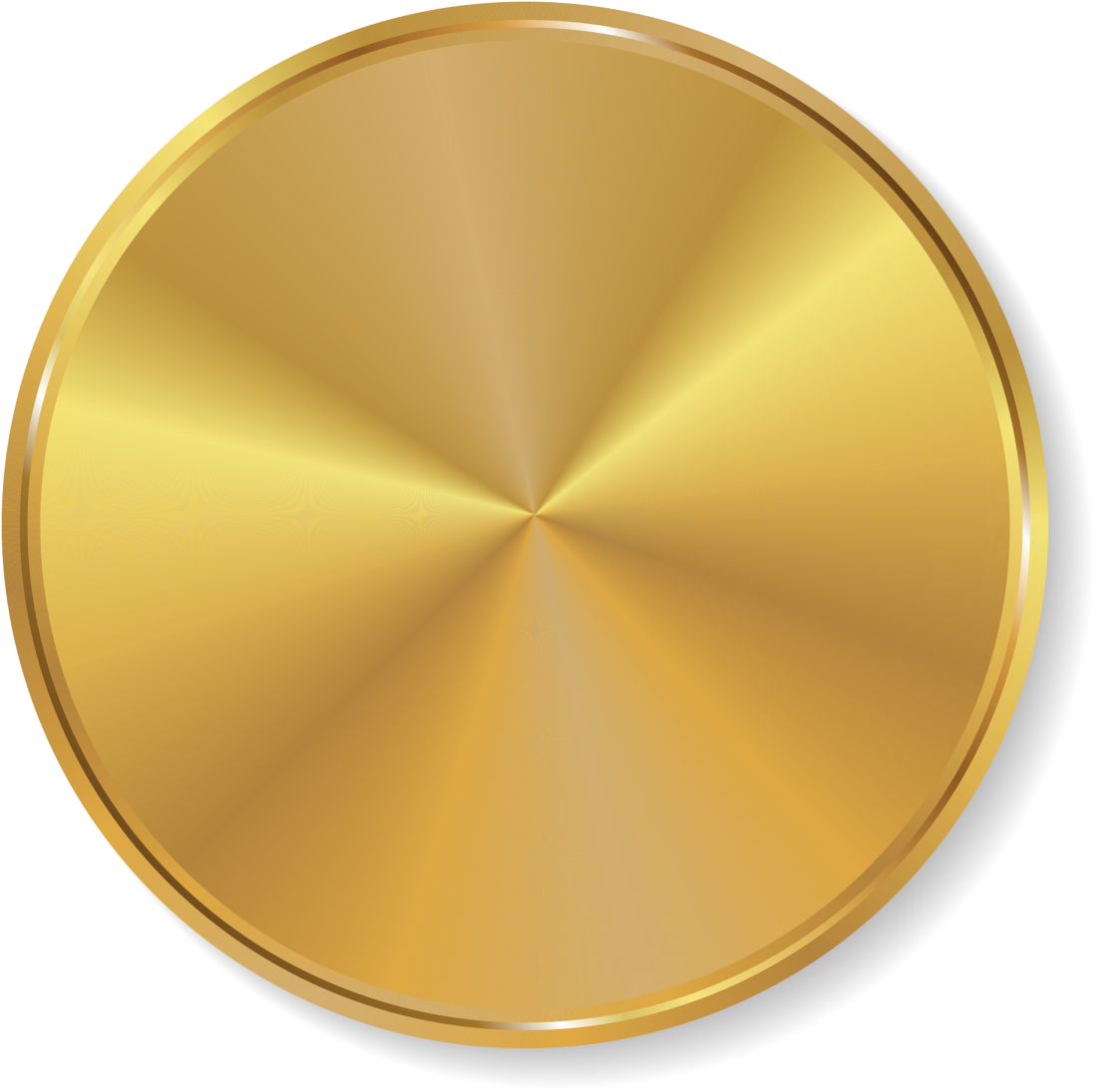 Gold Circle 桌布 壁紙 — 一個拋光金色圓形按鈕，帶有徑向拉絲紋理和明亮邊緣，背景為黑色。