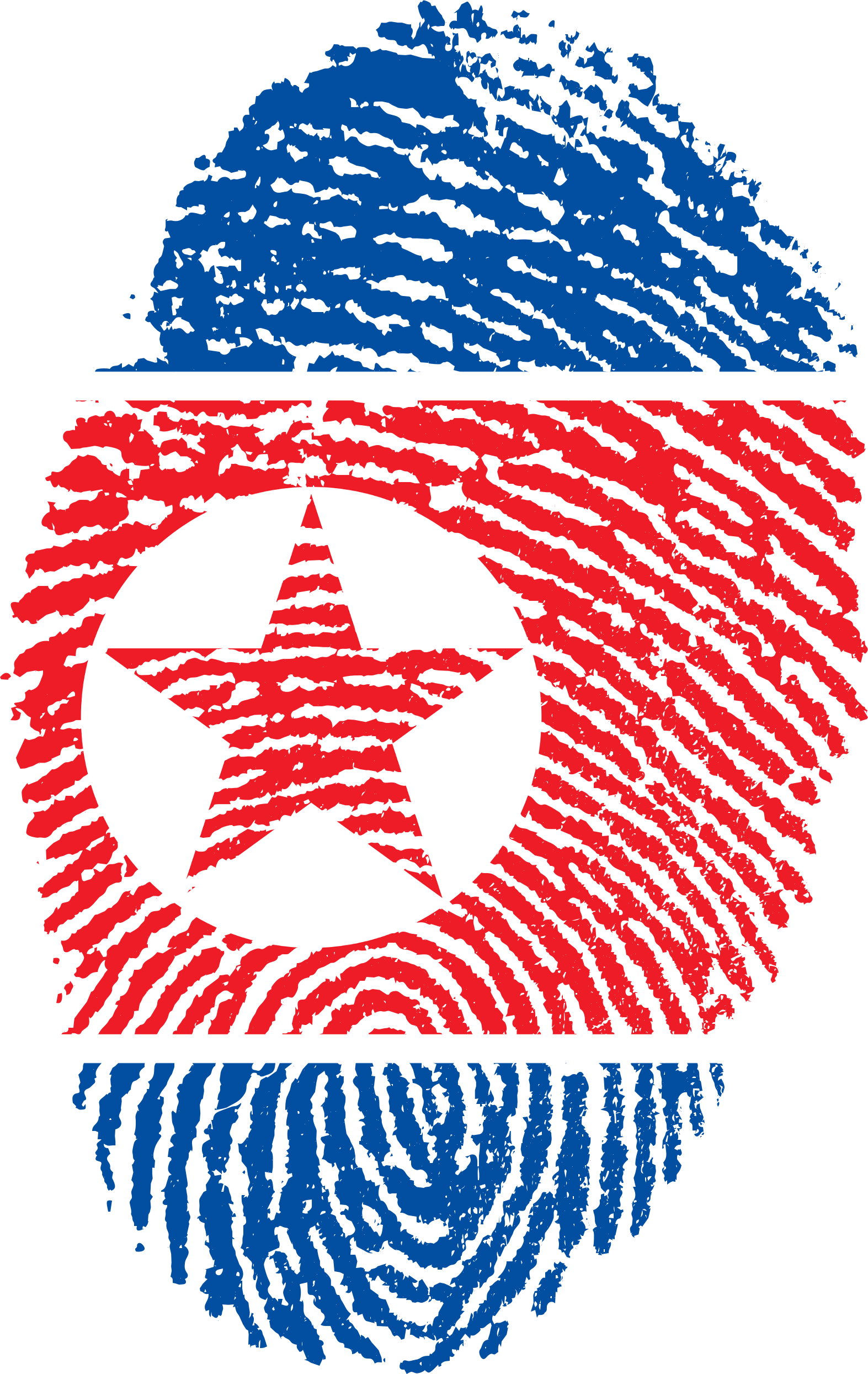 韓國 桌布 壁紙 — 一個指紋圖案，以黑色背景襯托，充滿北韓國旗的顏色和符號。