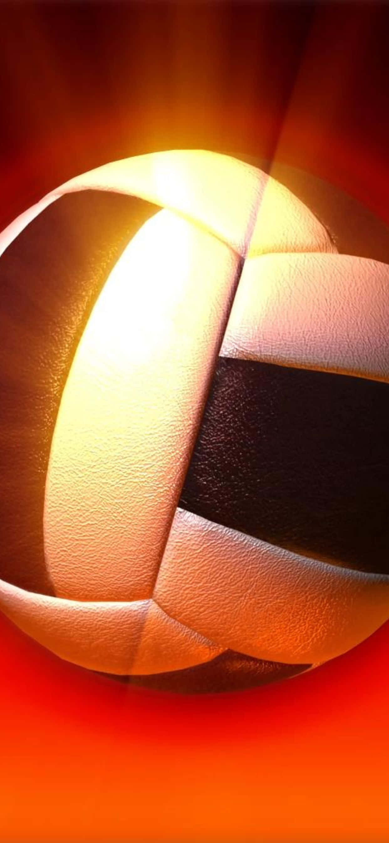 iPhone Xs Max Volleyball 桌布 壁紙 — 一個排球在火熱的橙色背景下發出溫暖光芒的特寫。