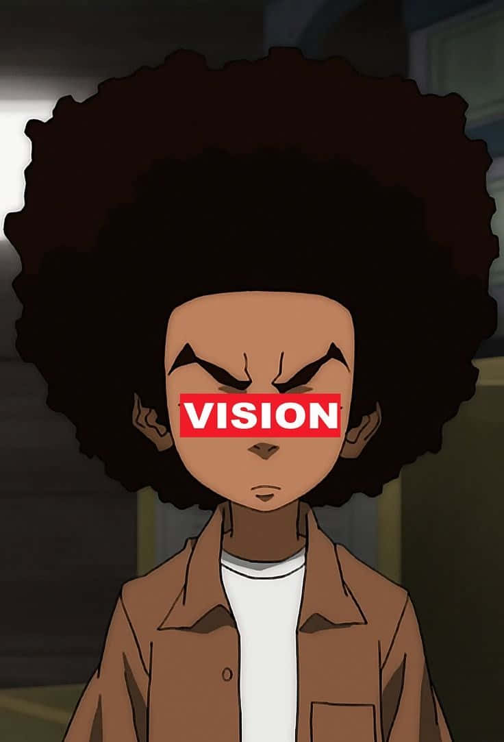 Boondocks 桌布 壁紙 — 一個擁有大型爆炸頭和憤怒眼睛的動漫角色，嘴巴上方被VISION這個詞遮擋。