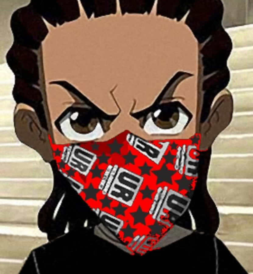 Boondocks 桌布 壁紙 — 一個擁有尖刺頭髮和憤怒眼睛的動漫角色，戴著紅色黑色星星圖案的面罩。