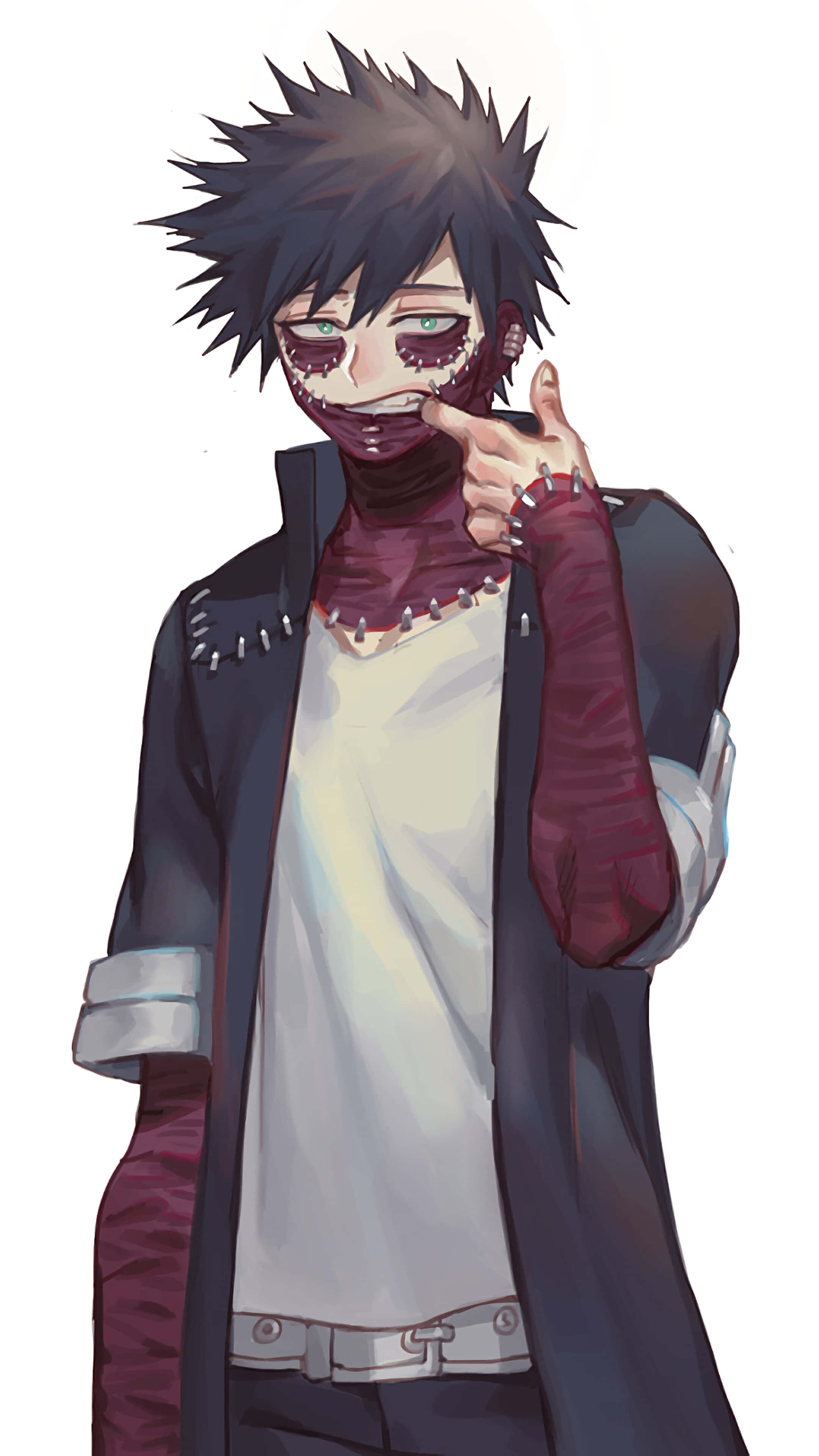 Dabi Boku No Hero 桌布 壁紙 — 一個擁有尖刺頭髮和栗色面具的動漫角色，以自信的姿勢指向觀眾。